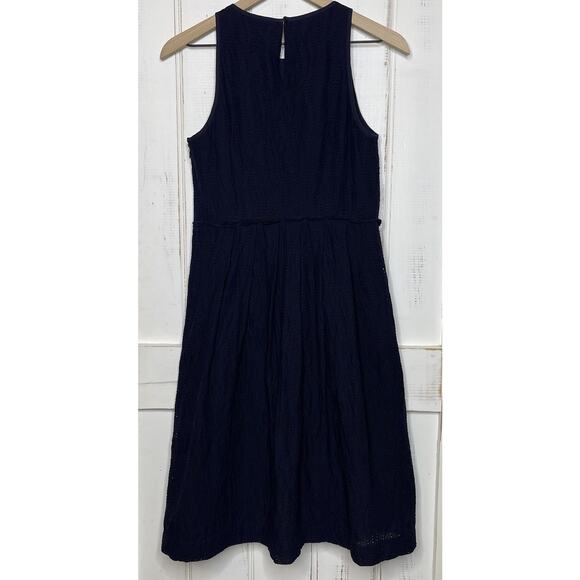 NWOT Ann Taylor Petite Eyelet Midi Dress Fit & Flare Size 4P Navy Blue Pleated - Picture 2 of 9